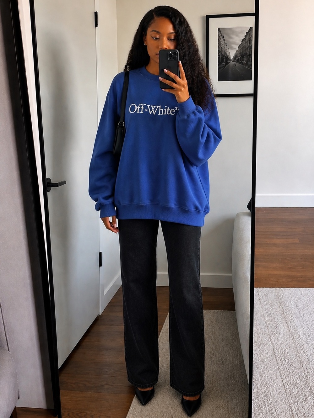 Off-White Men's Blue Logo Crewneck Sweatshirt XS